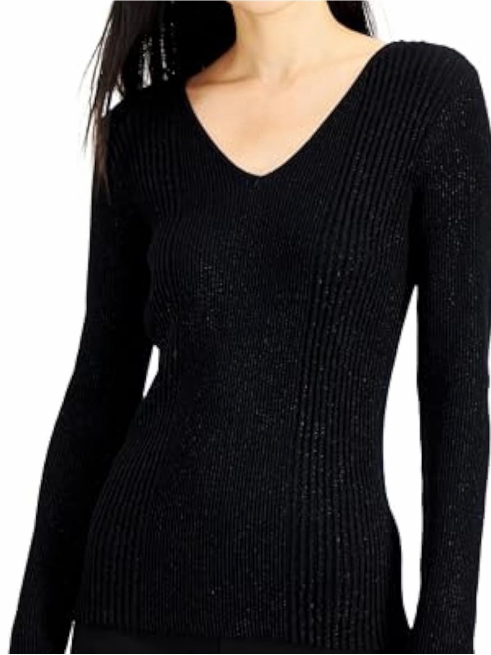 Lord & Taylor Black Ribbed V-Neck Sweater